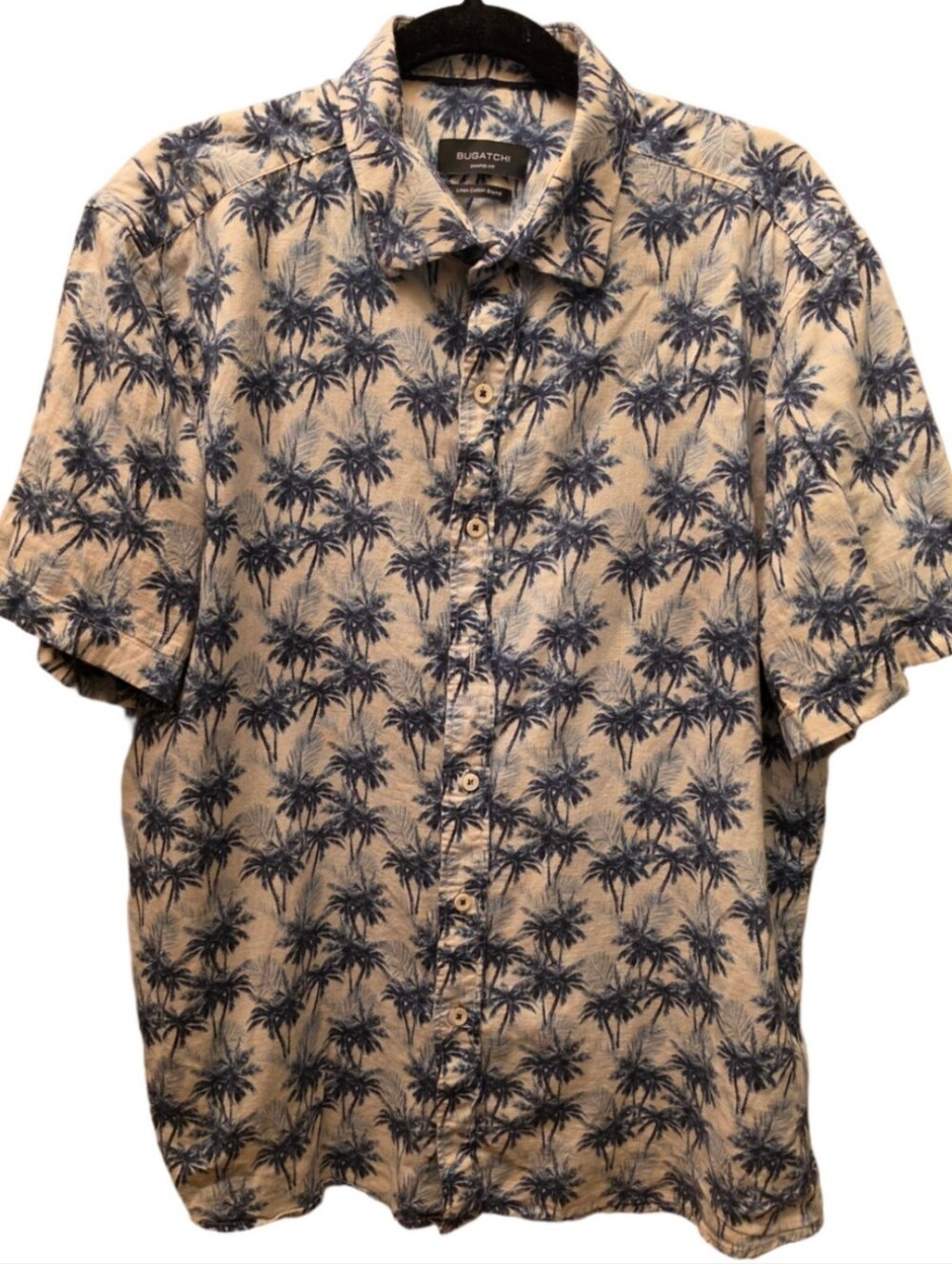 Bugatchi Linen Cotton Palm Tree Shirt Men’s XL Tropical Resort Button Up